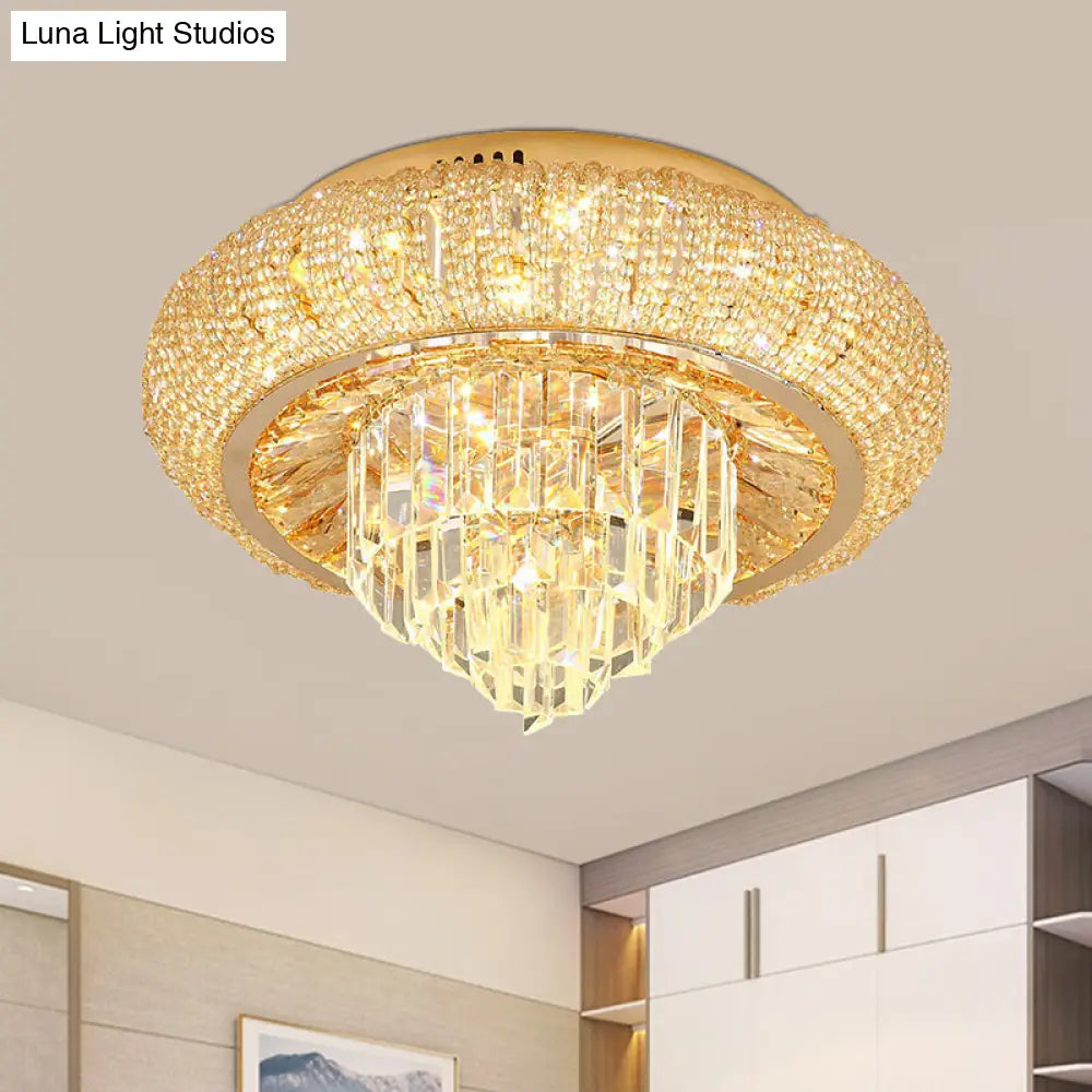 Modern Gold Led Crystal Prism Flush Mount Ceiling Light Fixture