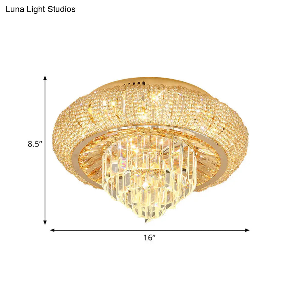 Modern Gold Led Crystal Prism Flush Mount Ceiling Light Fixture