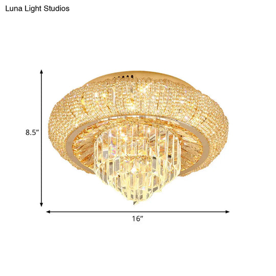 Modern Gold Led Crystal Prism Flush Mount Ceiling Light Fixture