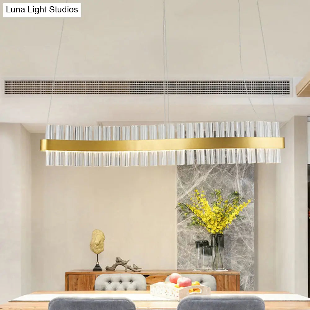 Modern Gold Led Hanging Glass Wavy Chandelier For Kitchen Island - 35.5/47 Wide Third Gear / 35.5