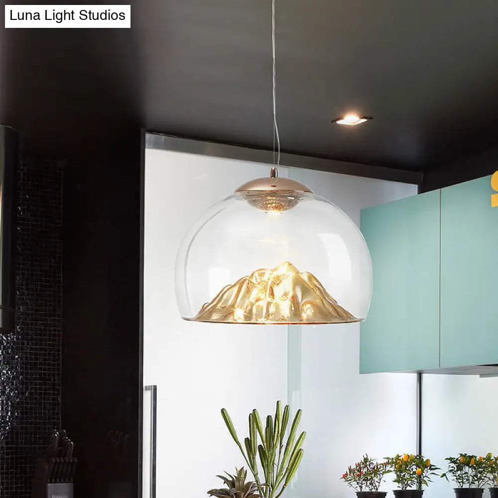 Modern Gold Led Pendant Light With Clear Glass Hemisphere And Lava Bottom Warm/White
