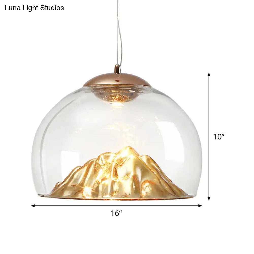 Contemporary Gold Led Pendant Lamp With Clear Glass Hemisphere And Lava Designed Bottom - Warm/White