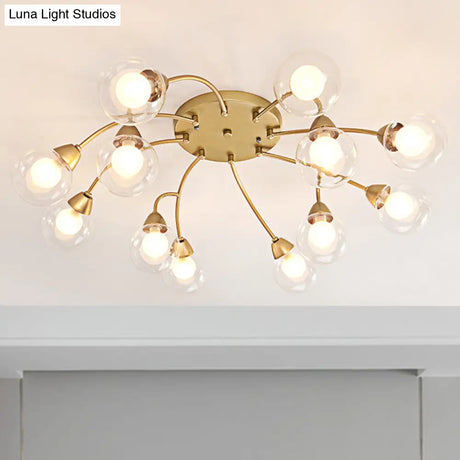 Modern Gold Led Semi Flush Ceiling Light With Clear Glass Sphere Shades - 6/12-Light Bedroom
