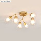 Modern Gold Led Semi Flush Ceiling Light With Clear Glass Sphere Shades - 6/12-Light Bedroom