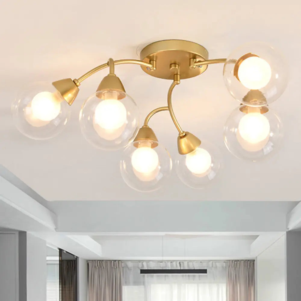Modern Gold Led Semi Flush Ceiling Light With Clear Glass Sphere Shades - 6/12-Light Bedroom 6 / B