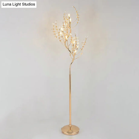 Modern Gold Led Standing Light: Cut Crystal Tree Design For Living Room Ambiance