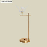 Modern Gold Led Table Lamp With Bird Opal Glass Shade - Right Angle Arm Desk Light