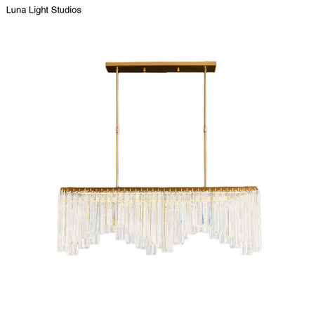 Modern Gold Linear Crystal Led Chandelier Lamp - 24.5’/32’ Wide Pendant Lighting For Living Room