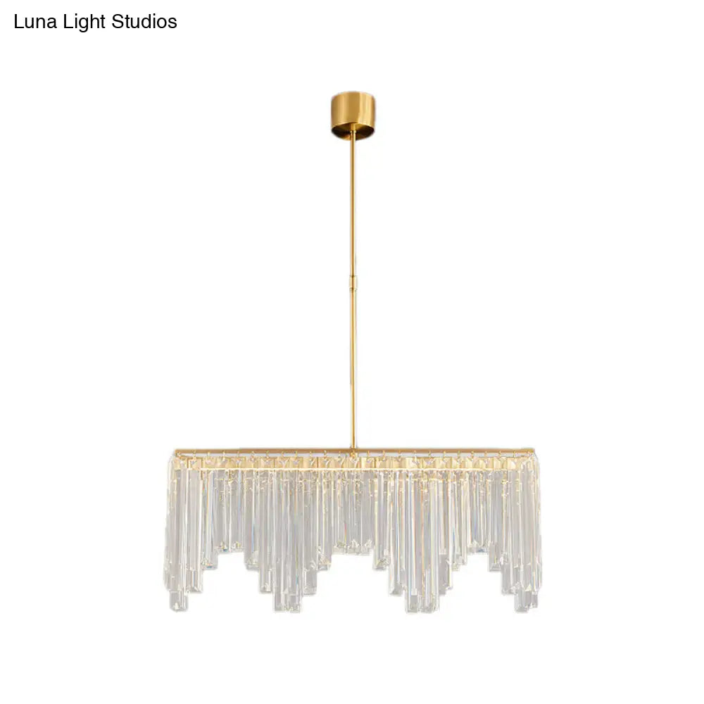 Modern Golden Linear Chandelier With Clear Crystal Led Pendant Lighting - Ideal For Living Room