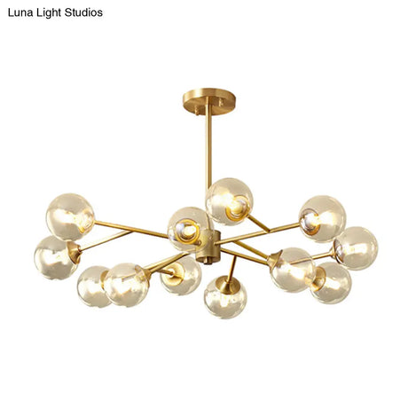 Modern Gold Metal Chandelier With Amber Glass Shade For Bedroom Ceiling