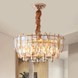Modern Gold Metal Chandelier With Clear Beveled Crystal Blocks - 8 Bulbs Suspension Pendant