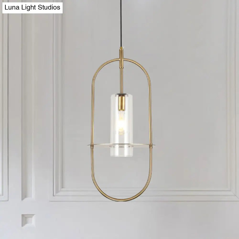 Modern Gold Metal Cylinder Hanging Light Fixture - 1 Ceiling Pendant For Living Room