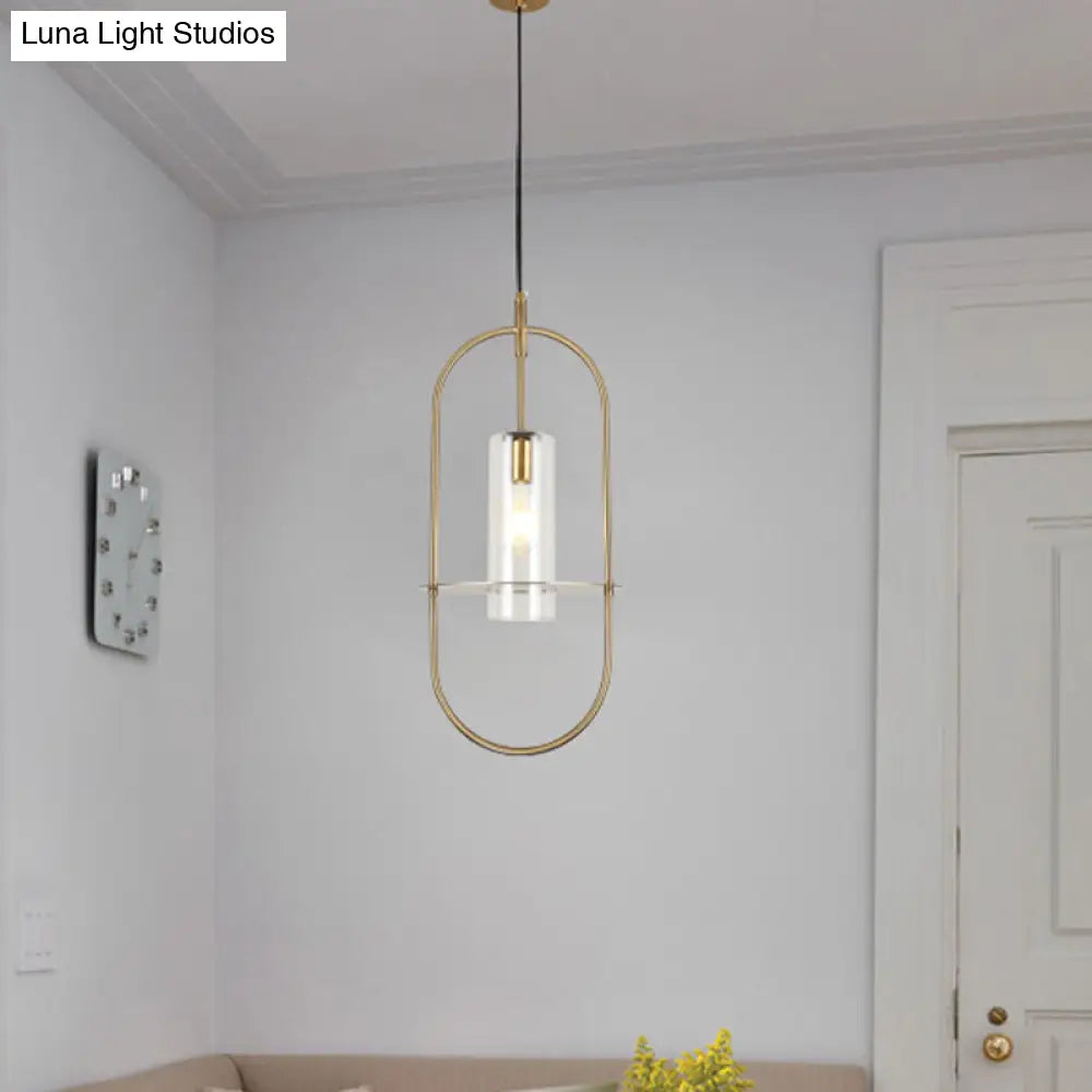 Modern Gold Metal Cylinder Hanging Light Fixture - 1 Ceiling Pendant For Living Room