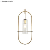Modern Gold Metal Cylinder Hanging Light Fixture - 1 Ceiling Pendant For Living Room