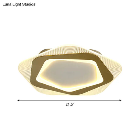 Modern Gold Metal Flush Mount Ceiling Light: Hexagon/Pentagon Shape Led 18’/21.5’ Width -