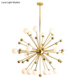 Modern Gold Metal Hanging Chandelier With Glass Shade Elegant Ceiling Light For Living Room