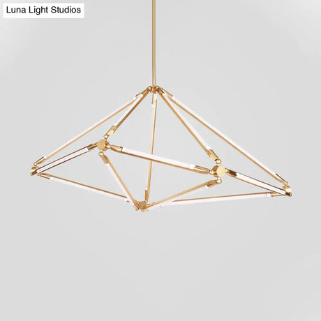 Modern Gold Metal Led Chandelier With Diamond-Frame Ceiling Light
