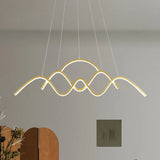 Modern Gold Metal Led Island Light Fixture For Dining Room - Wave Design White/Warm / Warm