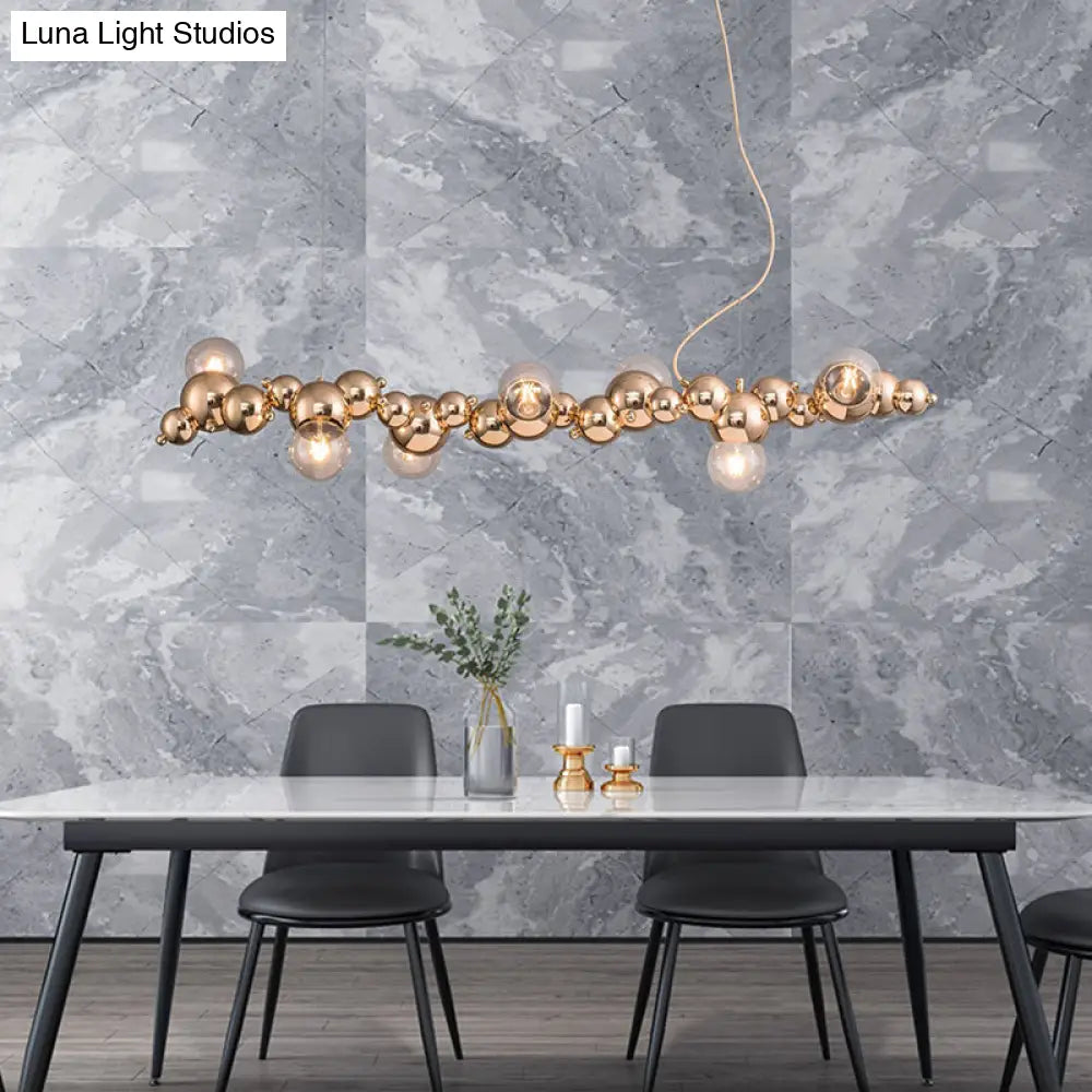 Modern Gold Metal Pendant Lighting With Glass Spherical Shade - Ideal For Dining Table Or Island