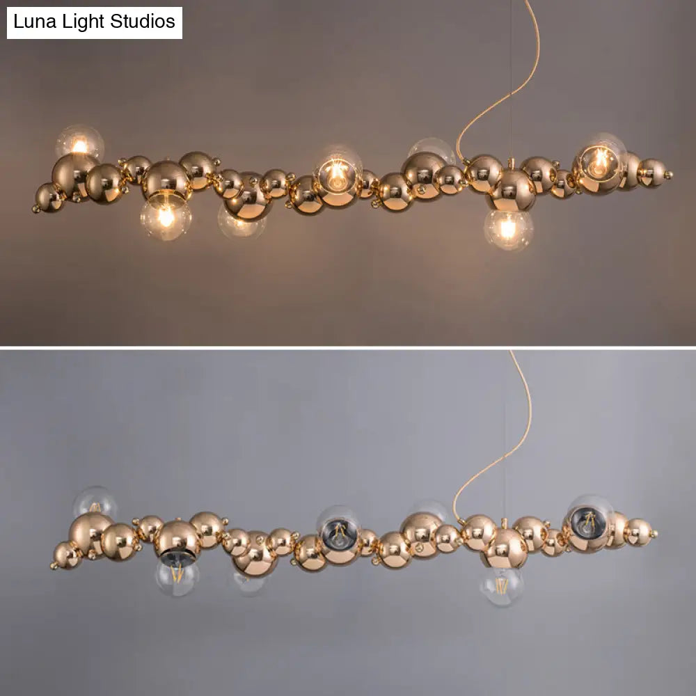 Modern Gold Metal Pendant Lighting With Glass Spherical Shade - Ideal For Dining Table Or Island