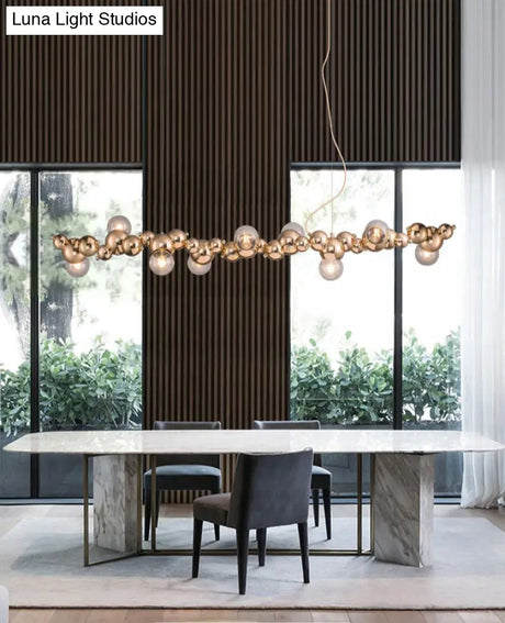 Modern Gold Metal Pendant Lighting With Glass Spherical Shade - Ideal For Dining Table Or Island