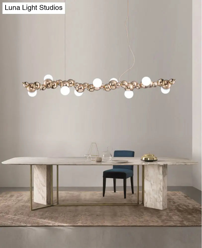 Modern Gold Metal Pendant Lighting With Glass Spherical Shade - Ideal For Dining Table Or Island