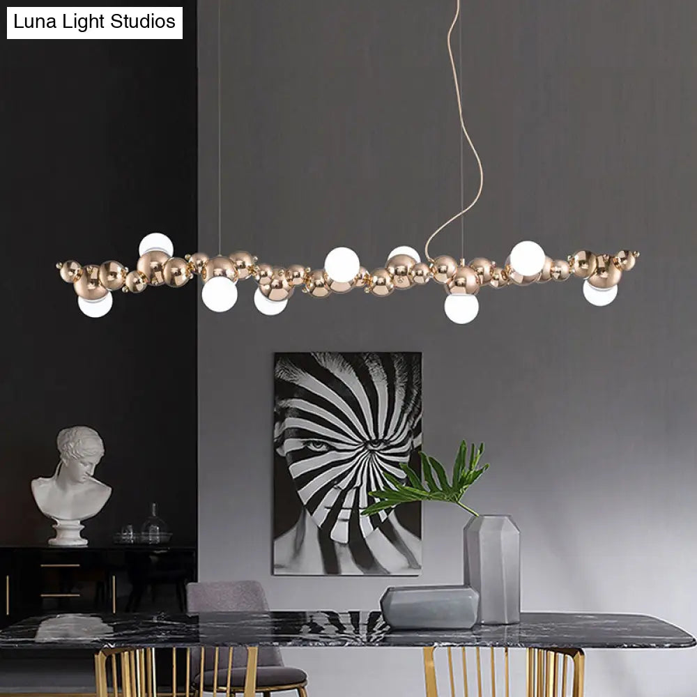 Modern Gold Metal Pendant Lighting With Glass Spherical Shade - Ideal For Dining Table Or Island