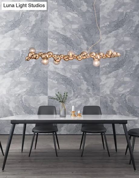 Modern Gold Metal Pendant Lighting With Glass Spherical Shade - Ideal For Dining Table Or Island