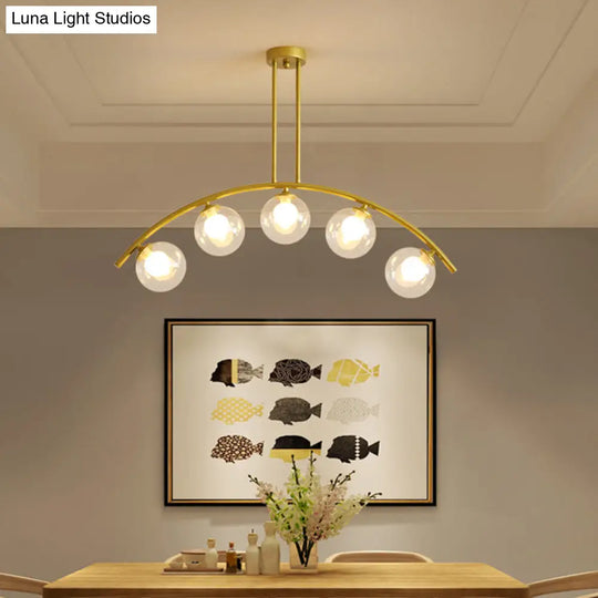 Modern Gold Metal Pendant Lighting With Glass Spherical Shade - Ideal For Dining Table Or Island