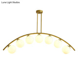 Modern Gold Metal Pendant Lighting With Glass Spherical Shade - Ideal For Dining Table Or Island