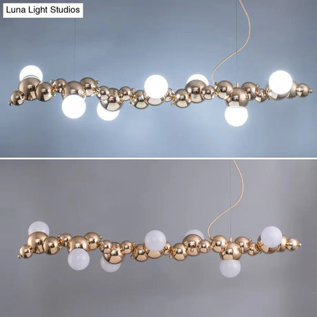 Modern Gold Metal Pendant Lighting With Glass Spherical Shade - Ideal For Dining Table Or Island