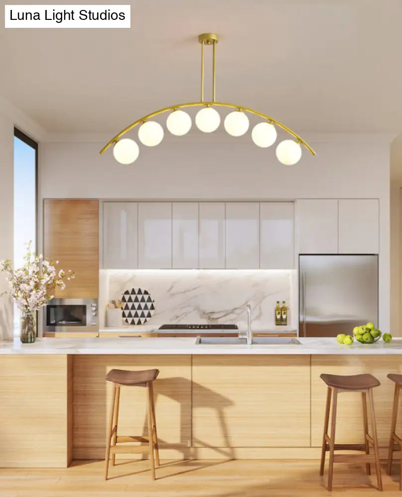Modern Gold Metal Pendant Lighting With Glass Spherical Shade - Ideal For Dining Table Or Island