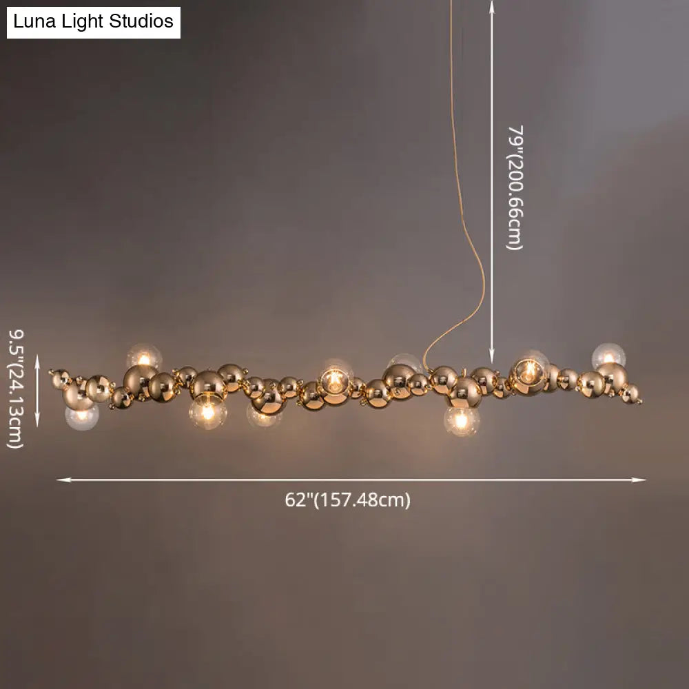 Modern Gold Metal Pendant Lighting With Glass Spherical Shade - Ideal For Dining Table Or Island