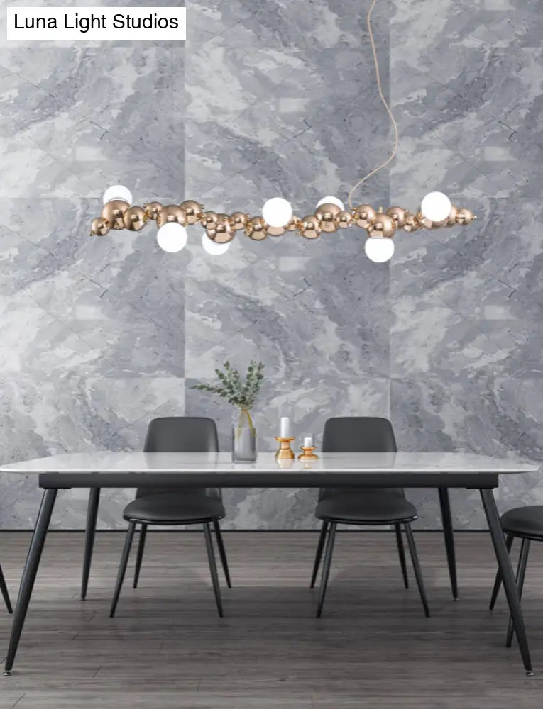 Modern Gold Metal Pendant Lighting With Glass Spherical Shade - Ideal For Dining Table Or Island