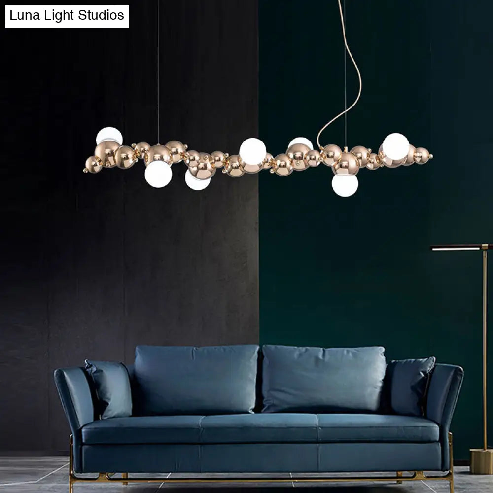 Modern Gold Metal Pendant Lighting With Glass Spherical Shade - Ideal For Dining Table Or Island