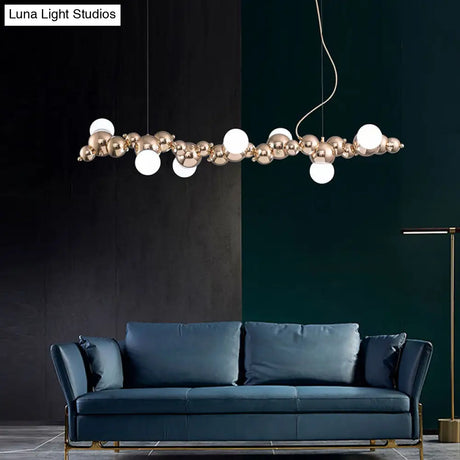 Modern Gold Metal Pendant Lighting With Glass Spherical Shade - Ideal For Dining Table Or Island
