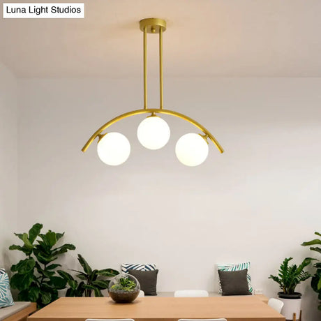 Modern Gold Metal Pendant Lighting With Glass Spherical Shade - Ideal For Dining Table Or Island