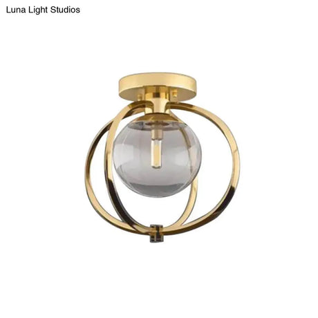 Modern Gold Metal Semi Flush Mount Ceiling Light For Bedroom With Clear Glass Shade