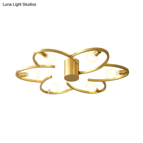 Modern Gold Metallic Flower Semi Flush Mount Ceiling Light With 5/6 - Head For Bedrooms