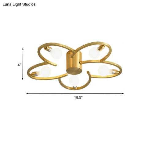 Modern Gold Metallic Flower Semi Flush Mount Ceiling Light With 5/6 - Head For Bedrooms