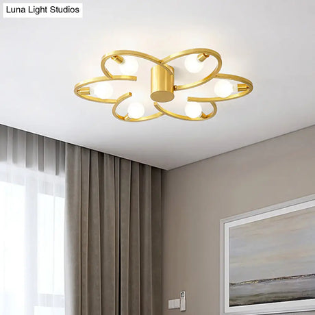 Modern Gold Metallic Flower Semi Flush Mount Ceiling Light With 5/6 - Head For Bedrooms