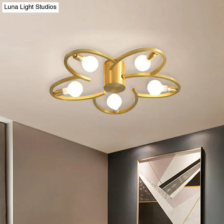 Modern Gold Metallic Flower Semi Flush Mount Ceiling Light With 5/6 - Head For Bedrooms