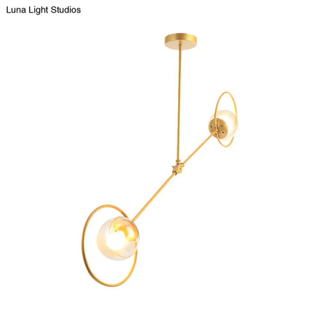 Modern Gold Modo Hanging Light With 2 Lights Clear Glass Chandelier For Bedroom