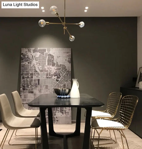 Modern Gold Molecular Chandelier 6-Light Sphere Glass Pendant Light For Living Room