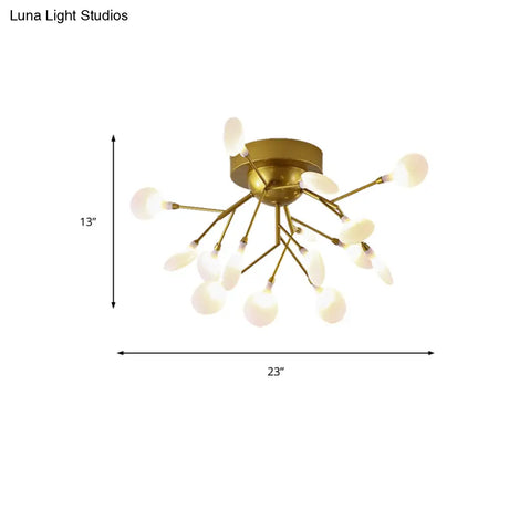 Modern Gold Multi - Head Semi Flush Ceiling Light For Hotels - Creative Plant - Shaped Metal Fixture