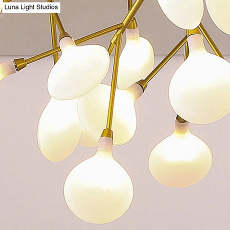 Modern Gold Multi - Head Semi Flush Ceiling Light For Hotels - Creative Plant - Shaped Metal Fixture