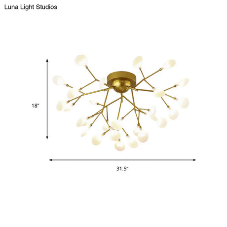 Modern Gold Multi - Head Semi Flush Ceiling Light For Hotels - Creative Plant - Shaped Metal Fixture