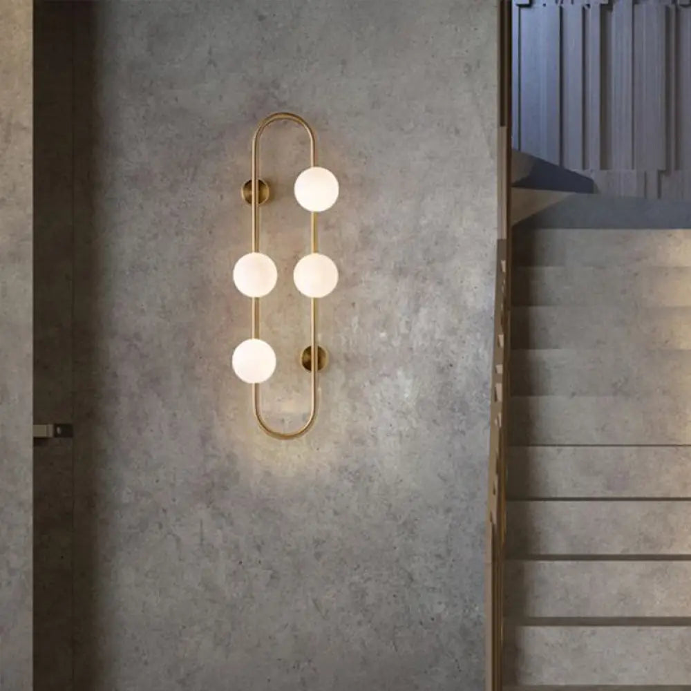 Modern Gold Oblong Sconce Wall Light With 4-Metal Heads And Milky Glass Shade