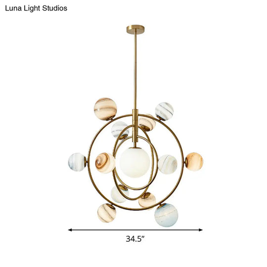 Modern Gold Orbit Chandelier Light Fixture - 13 Lights Metal Hanging Lamp With Glass Shade Kit