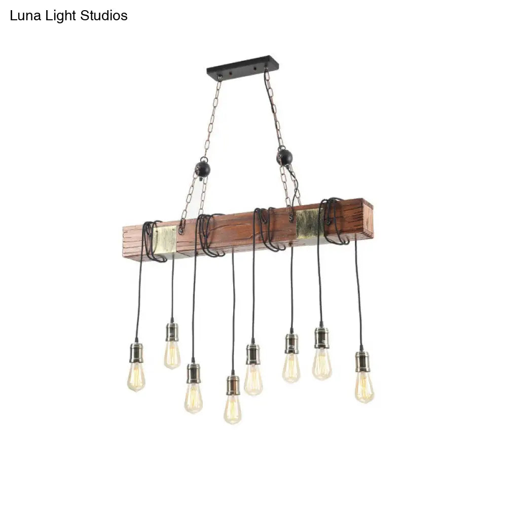 Industrial Linear Island Pendant Light With Gold Finish And Open Bulb Design / 37.5